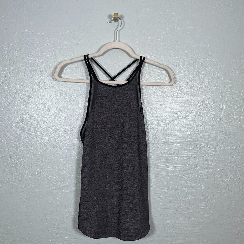 Lululemon Women 4 Black Gray Run Off-Route Tank Strappy Mesh Athletic Workout